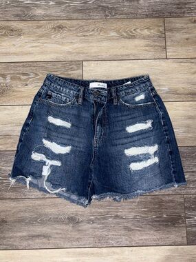KanCan Dark Blue Ripped Denim Shorts